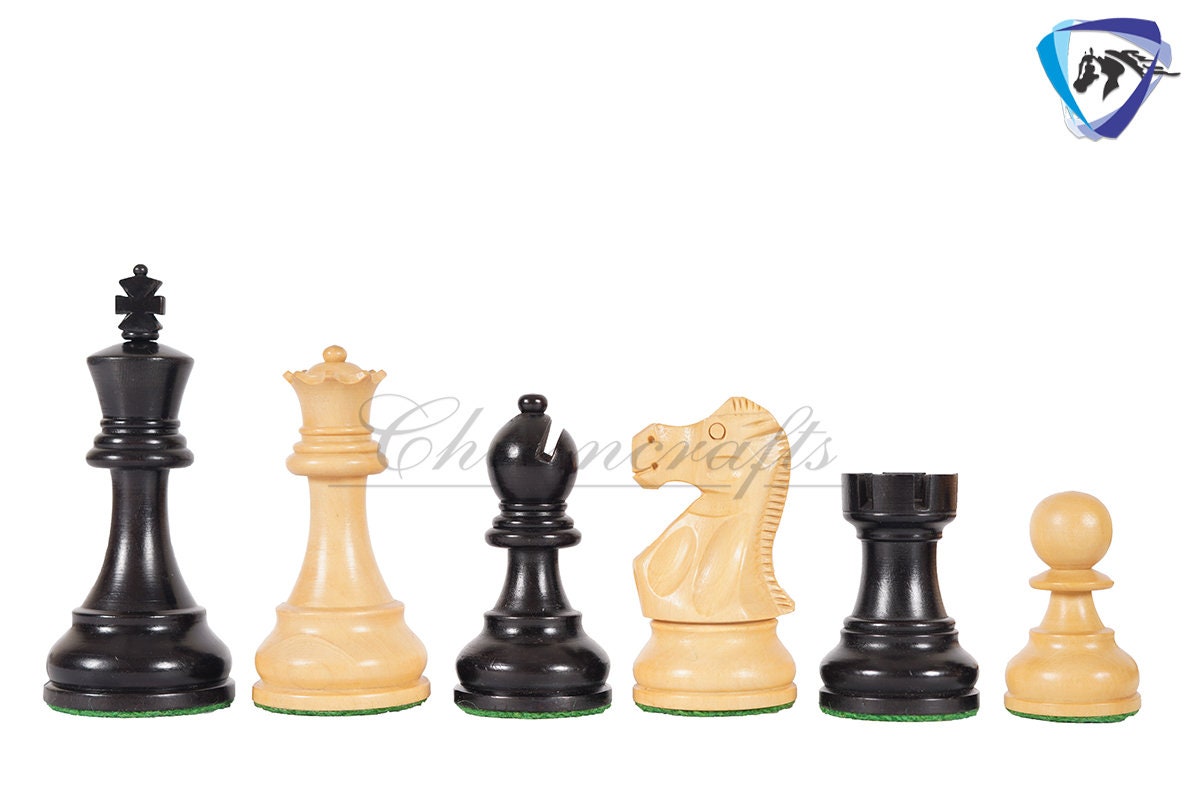 3.9" Reykjavik Staunton Chess pieces Set in Ebonized Boxwood- Weighted 2 Extra queens - 1972 Bobby Fischer Spassky championship chess set.
