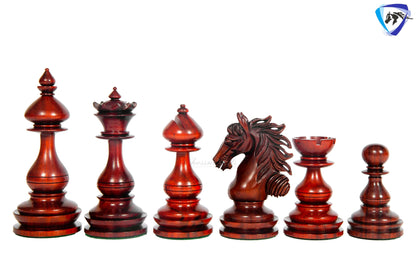 4.5" Staunton Bud Rosewood Chess pieces Set- WILD STALLION + 21" Bud Rosewood Chess Board STEPS Border  + Leatherette storage Box.
