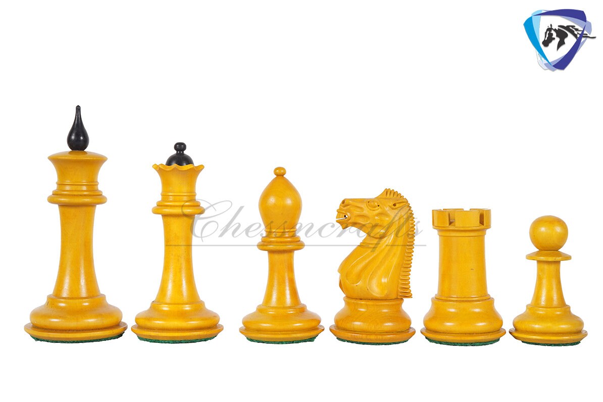 4.5" Ebonywood Chess Pieces set with Antiqued Boxwood 1940 Soviet Reproduced Club Chess pieces Triple weighted- Vintage Chess set-Chess Gift