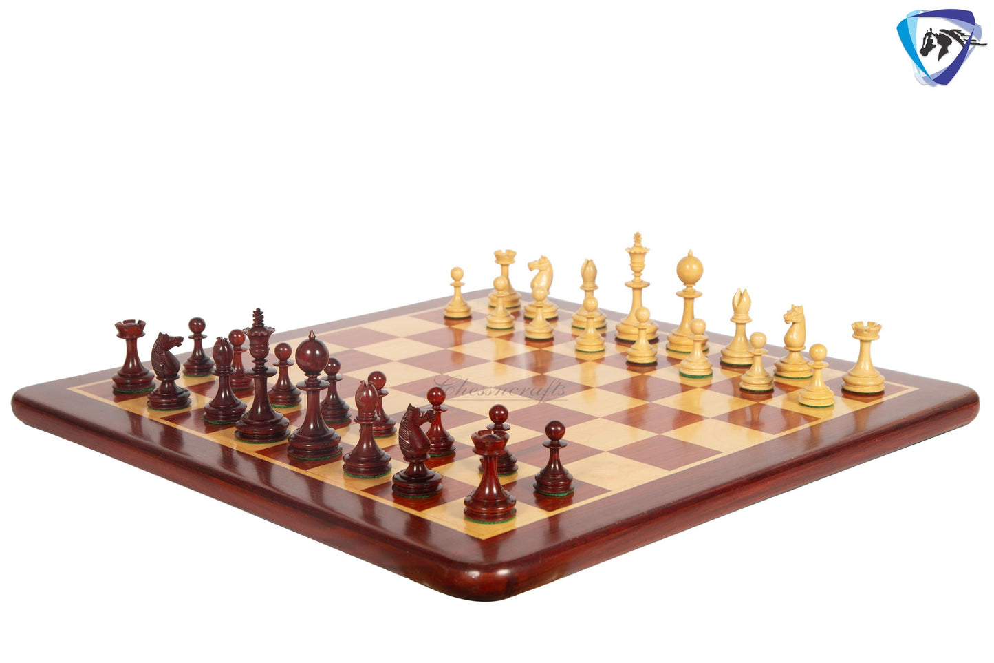 3.5" William Hallett 1860 London Reproduced Chess Pieces Set in Bud Rosewood + 19" Bud Rose wood chess board(51mm sq) + Leather Storage box