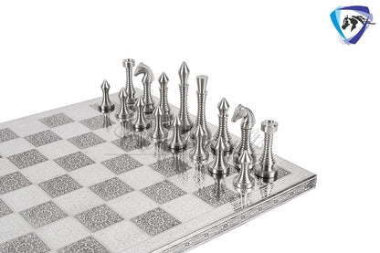 14" Solid Brass Metal CLASSICAL MEENAKARI Hand carved Chess set- Slim chess men Carving with velvet storage box - Brass chess board set