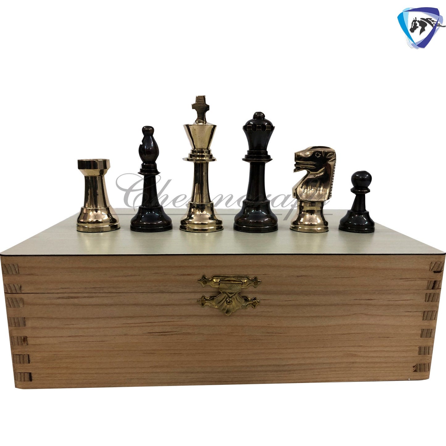 3.25" Brass Chess pieces set-Staunton Chess pieces-FRENCH LARDY in Gold & Antique polish  with Wooden storage box - Extra Queens ( 4Q)