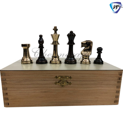3.25" Brass Chess pieces set-Staunton Chess pieces-FRENCH LARDY in Gold & Antique polish  with Wooden storage box - Extra Queens ( 4Q)