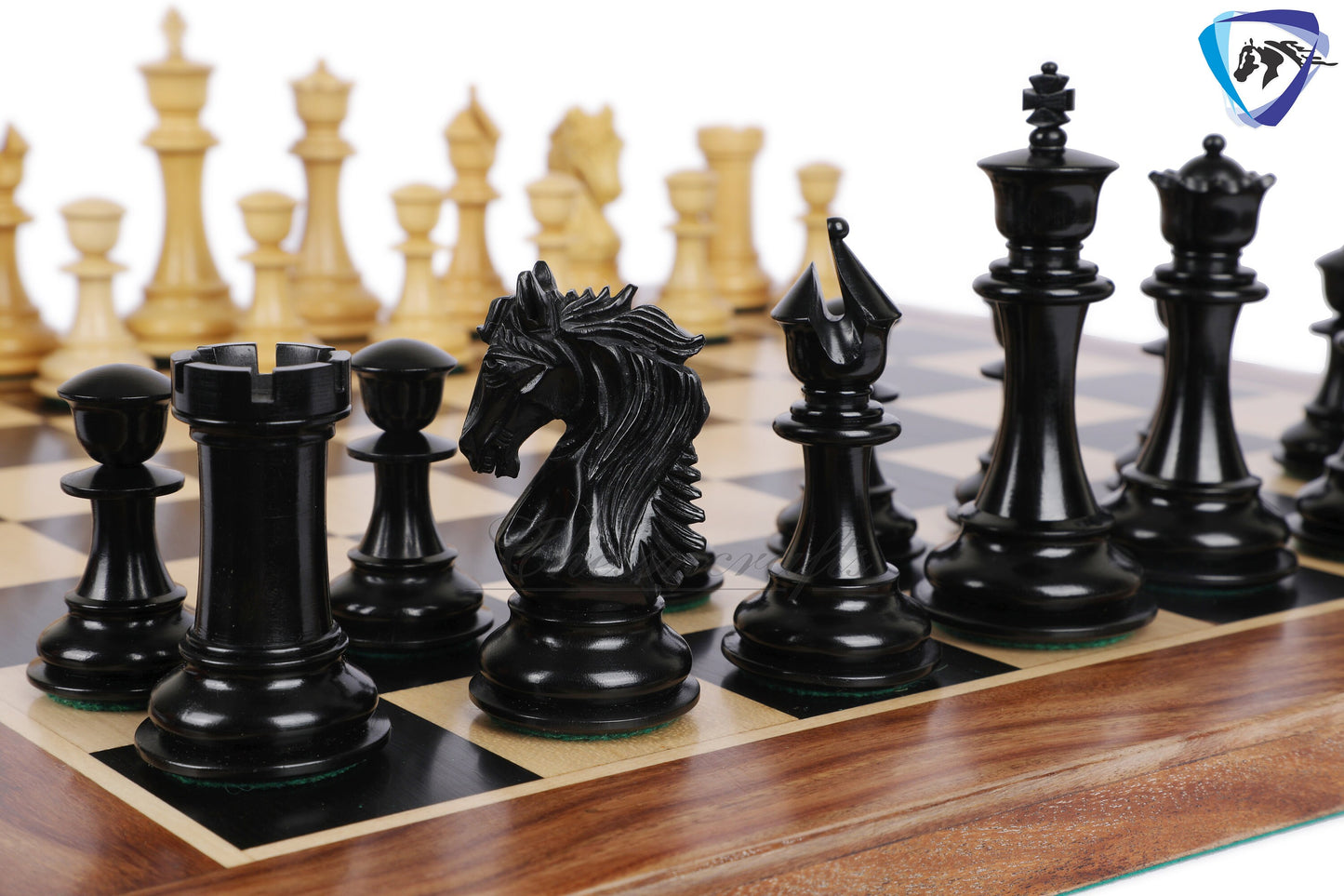 4.5" Luxury Staunton Chess pieces Set in Ebonywood & Boxwood - STALLION SERIES - Triple Weighted- 2 Extra queens