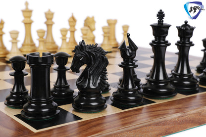 4.5" Luxury Staunton Chess pieces Set in Ebonywood & Boxwood - STALLION SERIES - Triple Weighted- 2 Extra queens