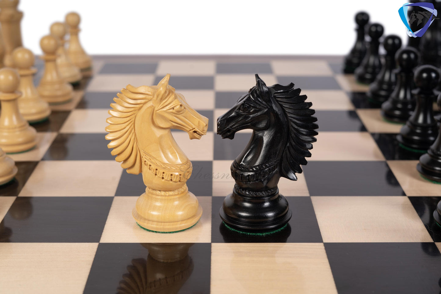 4.5" Ebonywood Staunton Chess pieces Set- CAVALIER Series + 23" Ebony wood Chess Board(sq-60mm) + Leather Storage Box