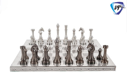 14" Solid Brass Metal CLASSICAL MEENAKARI Hand carved Chess set- Slim chess men Carving with velvet storage box - Brass chess board set