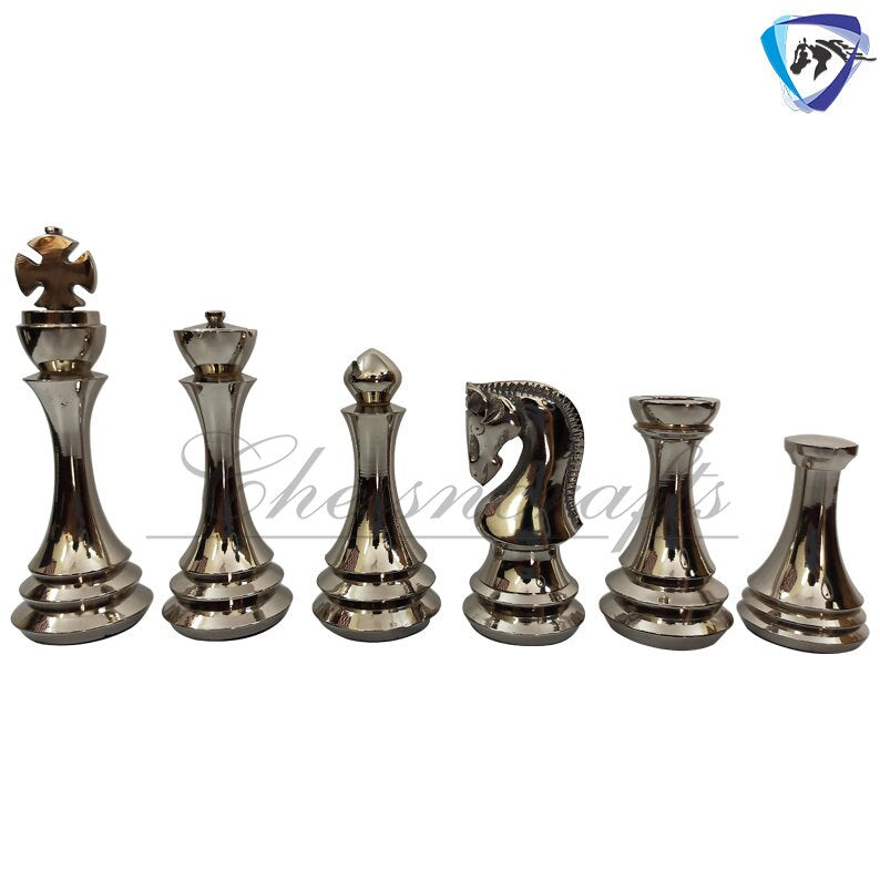 4.4" Brass Metal Russian Zagreb chess pieces set Reproduction Antique & Silver polish / 21" Ebonywood Chess Board Combo- Chess Gift.