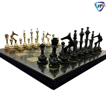 Solid Brass Modern classic Chess set- 100% brass Slim chess men hand carved with velvet storage box