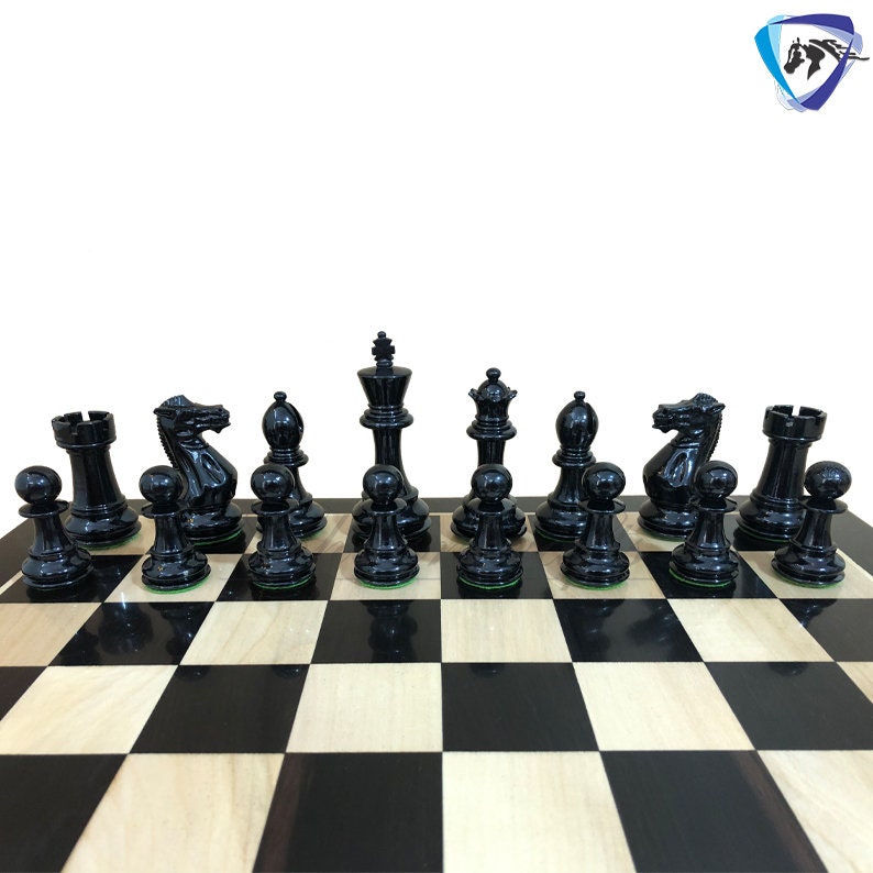 COMBO of 4" Club Staunton Chess Pieces Set Red Black Painted Boxwood Weighted 4Q + 21" Ebonywood Chess Board SQ: 55mm(2.2")