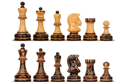 1950 Fischer Dubrovnik Burnt & Carved boxwood chess pieces set King-3.8" + 21" Ebonywood chess board(SQ:55MM) + Leather Storage box-Luxury