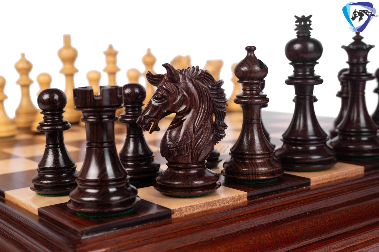 4.5" Luxury Staunton Rosewood & Boxwood Chess pieces Set- Alexander Luxury- Triple Weighted + 21" Rosewood Chess Board + Leather Storage Box