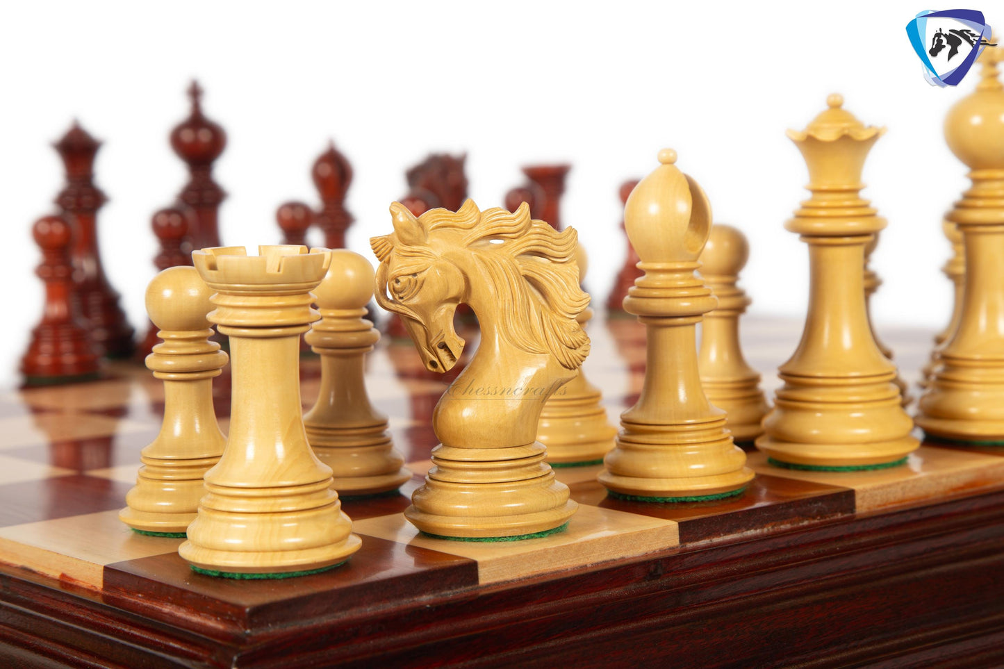 4.5" Staunton Bud Rosewood Chess pieces Set- BENEVENTO - Triple Weighted + 21" Bud Rosewood Chess Board  + Leatherette storage Box.