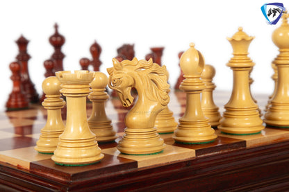 4.5" Staunton Bud Rosewood Chess pieces Set- BENEVENTO - Triple Weighted + 21" Bud Rosewood Chess Board  + Leatherette storage Box.