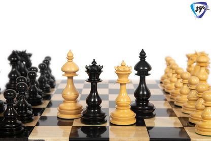 4.5" Staunton Ebony wood Chess pieces Set- WILD STALLION + 21" Ebony wood Chess Board STEPS border  + Leatherette storage Box.