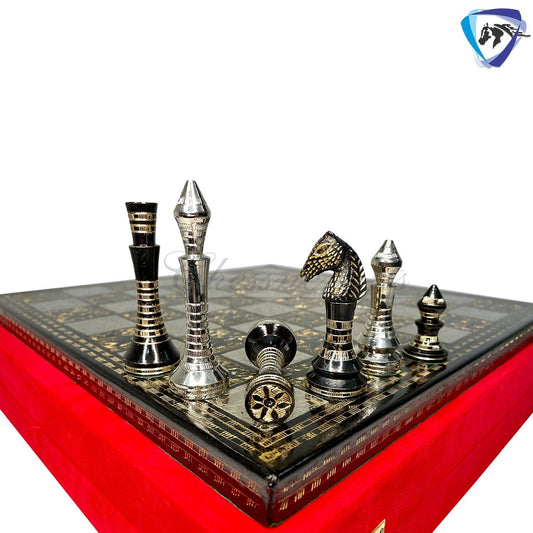 14" Solid Brass Metal Classic CONTEMPORARY Hand carved Chess set- Slim chess men Carving with velvet storage box - Brass chess board set