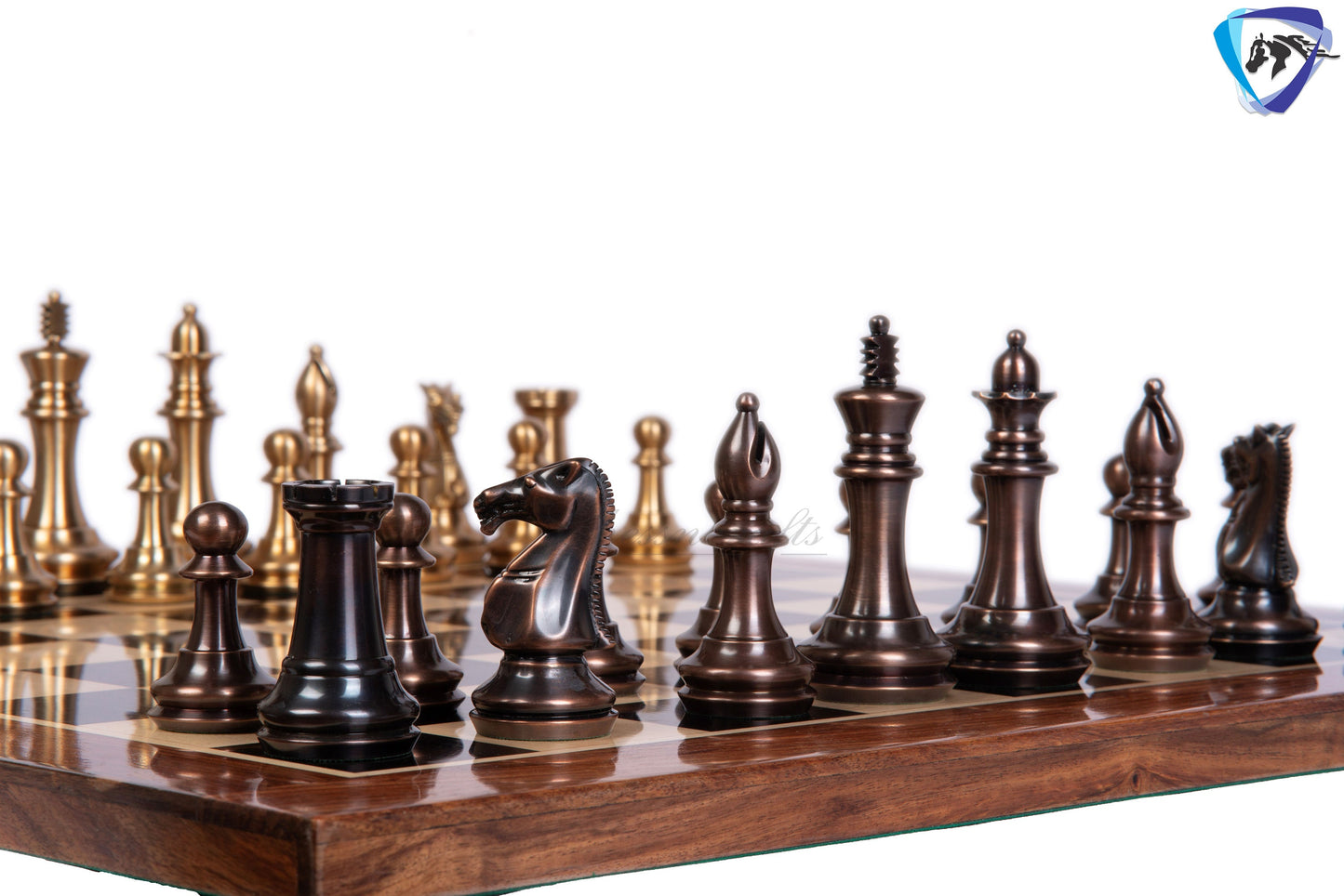 1849 Brass Staunton chess pieces set King: 4" EXCLUSIVE MATTE FINISH + 21" Ebonywood chess board(55mm) + Leather Storage box