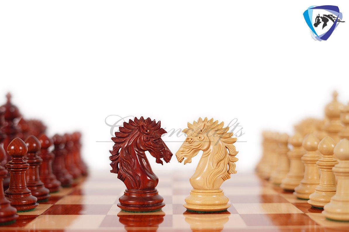 4.5" Staunton Bud Rosewood Chess pieces Set- VICTORIA CROSS - Triple Weighted + 21" Bud Rosewood Chess Board  + Leatherette storage Box.