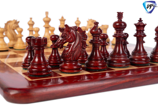 3" Luxury Staunton Bud Rosewood & Boxwood Chess pieces Set- Alexander MINIATURE EDITION + 16" Bud Rosewood Chess Board