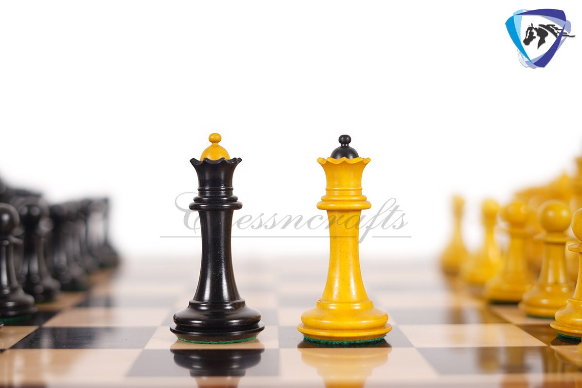4.5" Ebonywood Chess Pieces set with Antiqued Boxwood 1940 Soviet Reproduced Club Chess pieces Triple weighted- Vintage Chess set-Chess Gift