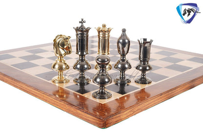6" Brass Chess pieces set Big size Gold & black VICTORIAN series + 23" Ebonywood chess Board(sq: 60mm) + Leather Storage Box for chess men