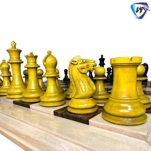 Reproduced 1849 Original Staunton Pattern Chess Set in Antiqued Boxwood & Ebony wood - 4.5" King- Triple weighted 2 Extra queens
