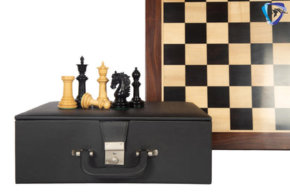 4.5" Ebony wood Staunton Chess pieces Set - STALLION VER 2.0 + 23" Ebonywood chess board (SQ: 60mm) + Leather Storage box for chess pieces