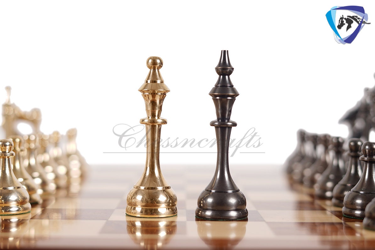 16" Brass Chess Board Set MODERN CLASSIC Chess Pieces Black-gold and Rosewood  Chess board with Storage drawer- Chess Gift- Gift for Him