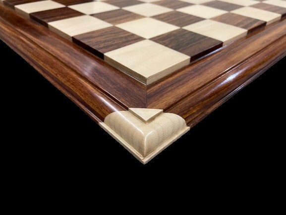 21" wooden chess board Maple Wood & Golden Rosewood(sheesham) Luxury CORNER CARVED BORDER super fine smooth polish.