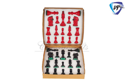 4.1" Wooden Staunton chess set in Red & Black Painted Boxwood Specially weighted - Extra Queens +19" Ebonywood chess board (51MM SQ)