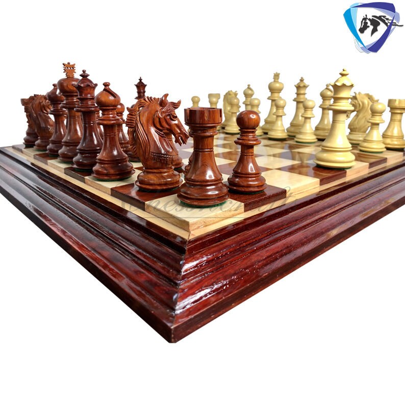 4.5" Luxury Staunton Bud Rosewood & Boxwood Chess pieces Set- Alexander Luxury- Triple Weighted 2 Extra queens- 4Q