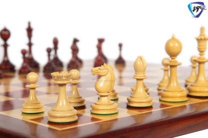 3.5" William Hallett 1860 London Reproduced Chess Pieces Set in Bud Rosewood + 19" Bud Rose wood chess board(51mm sq) + Leather Storage box