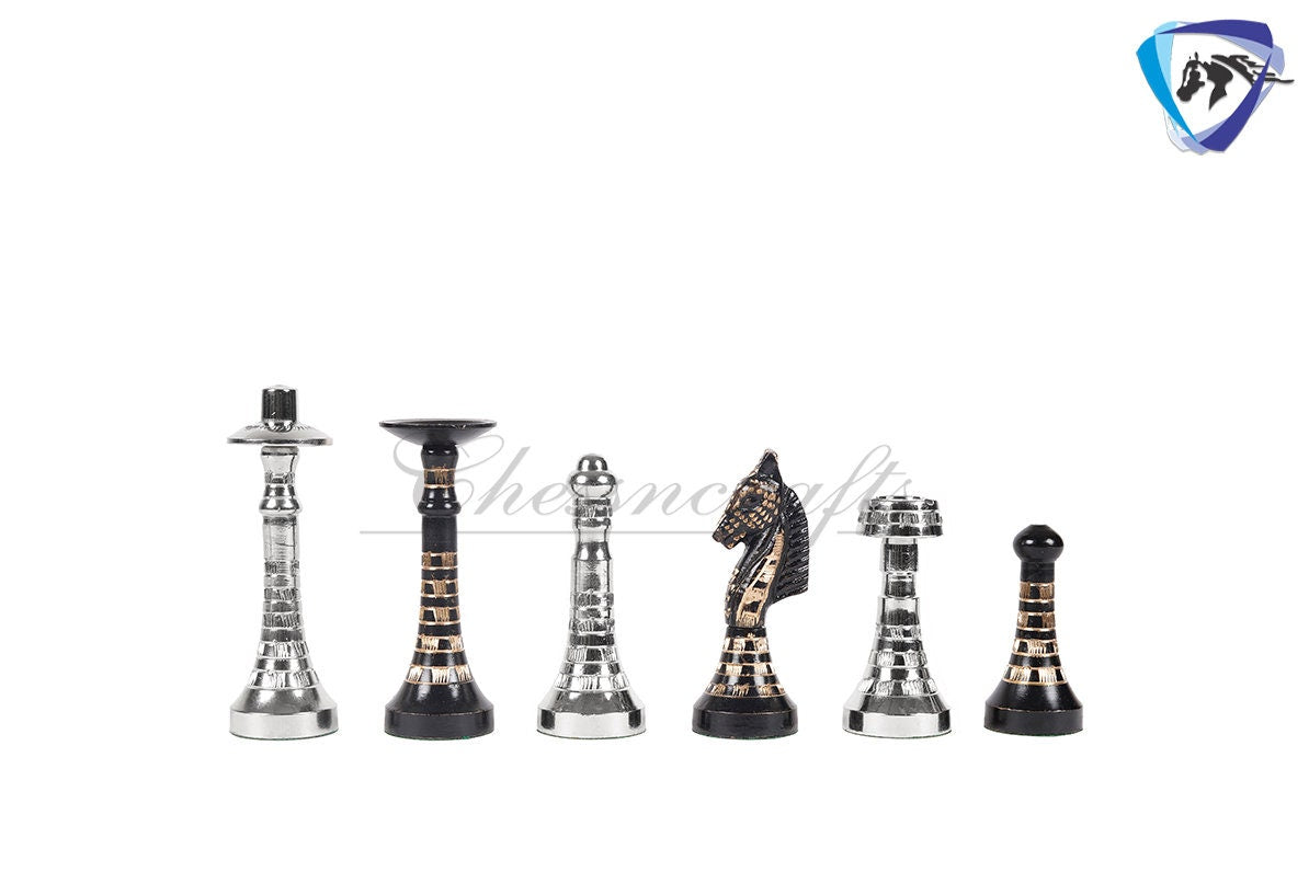 14" Solid Brass Metal Classic HUNGARIAN Hand carved Chess set- Slim chess men Carving with velvet storage box - Brass chess board set