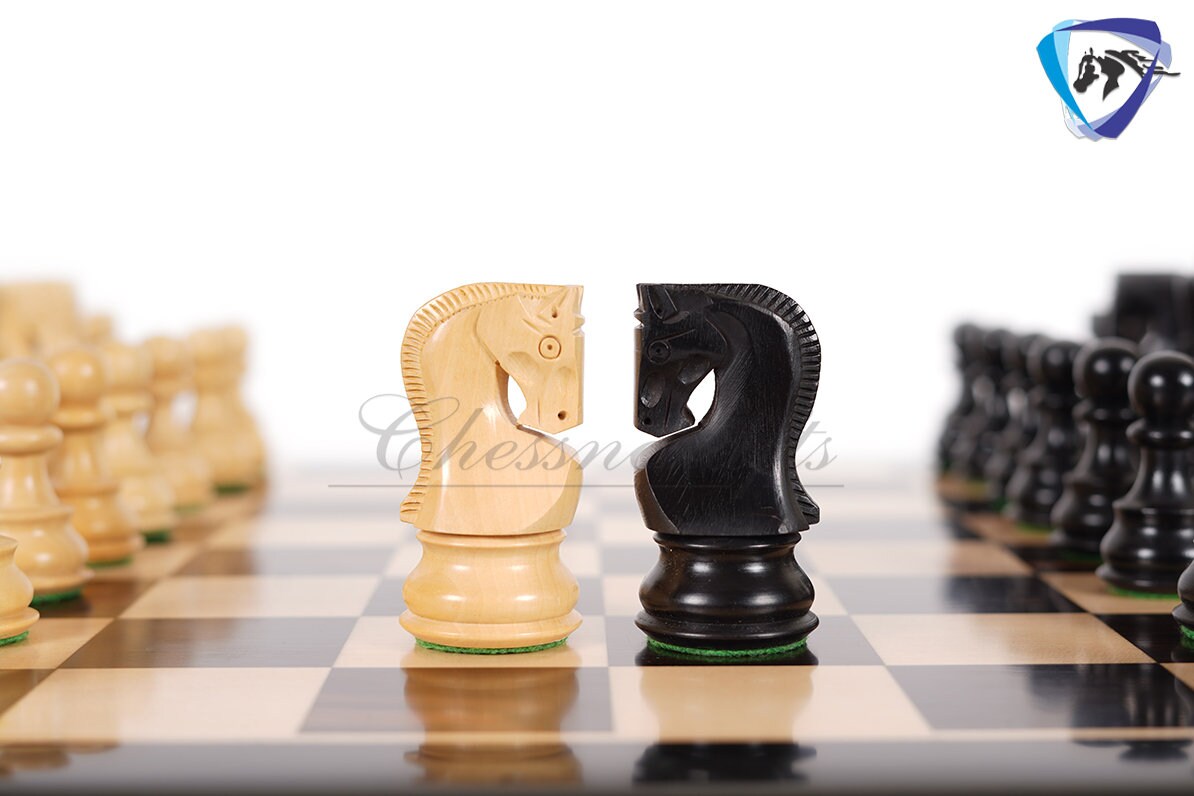 4" Russian Zagreb Chess Pieces Set in Ebonized Boxwood - Weighted  2 Extra Queens Reproduced