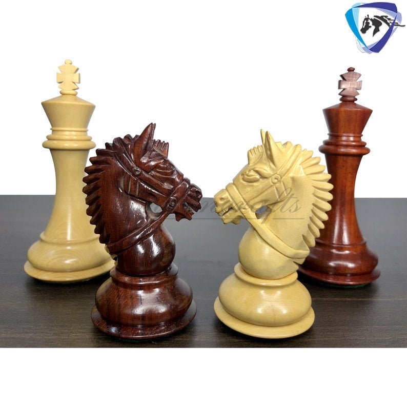 4.1" Staunton Chess Pieces Set in Bud Rose wood & Boxwood- EXCALIBUR  Weighted w/ 2 Extra queens- 4Q