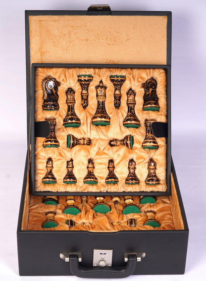 1950 Fischer Dubrovnik Burnt & Carved boxwood chess pieces set King-3.8" + 21" Ebonywood chess board(SQ:55MM) + Leather Storage box-Luxury