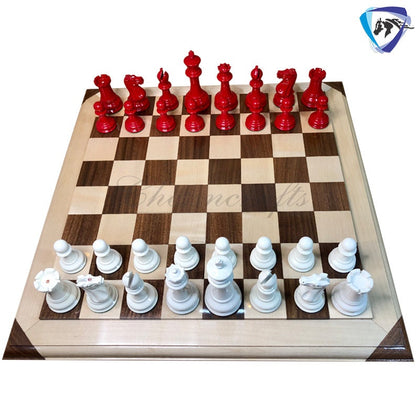 COMBO of 1849 Reproduced Staunton chess pieces set King 4.5" Boxwood RED & WHITE Painted  with 21" Rosewood Chess Board Exclusive design.