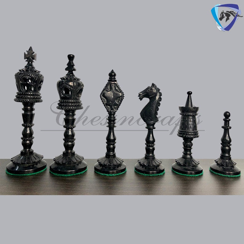 4.4" Camel Bone chess Pieces Set Designer Vintage collector series- Modern CARVED SERIES. Handmade Chess Gift.