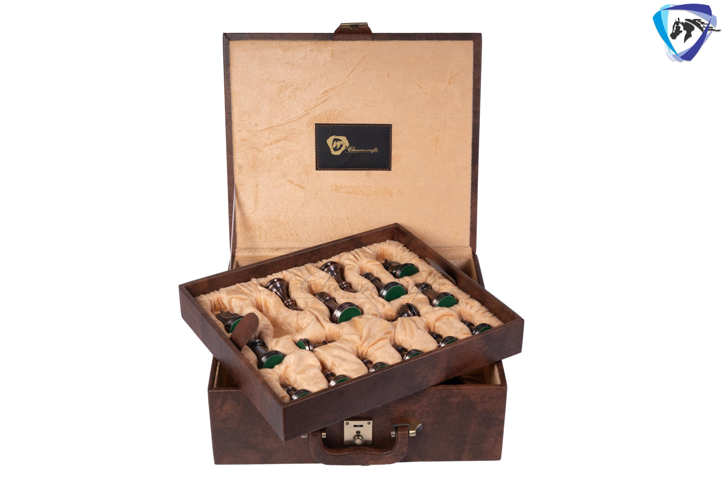 1849 Brass Staunton chess pieces set King: 4" MATTE STEEL-ANTQIUE finish+ 21" Ebonywood chess board(55mm) + Leather Storage box