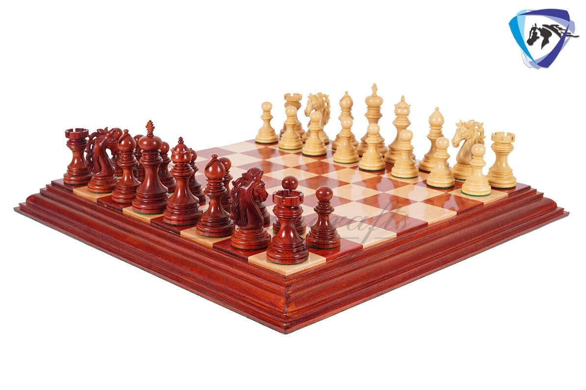 4.4" Luxury Staunton Chess pieces Set Bud Rosewood- JFK series + 21" Bud Rosewood Chess board(55mm) + Leather Storage box for chess men