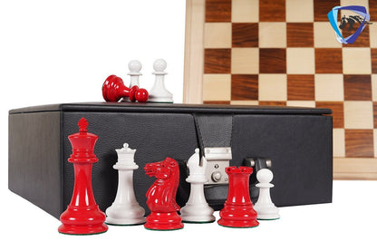 Reproduced 1849 Original Staunton Pattern Chess Set in Lacquer Painted Red & Ivory White - 4.5" King- Triple weighted 2 Extra queens