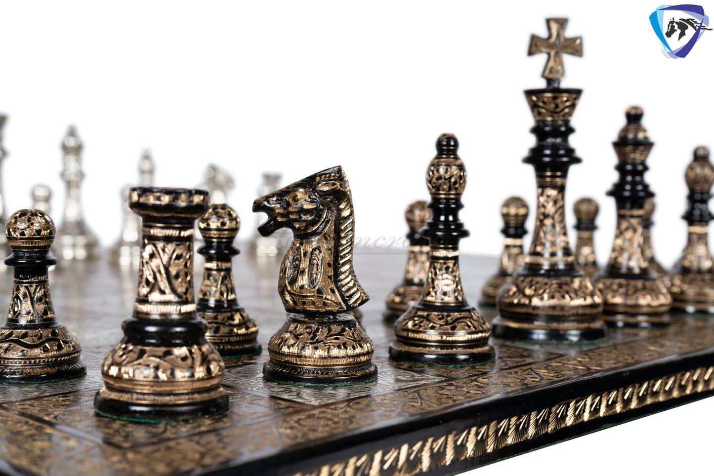 21" Giant Brass chess Board set Luxury Hand carving chess board & King: 4.75" Brass Chess Pieces set With storage Box- Big Size Metal Chess