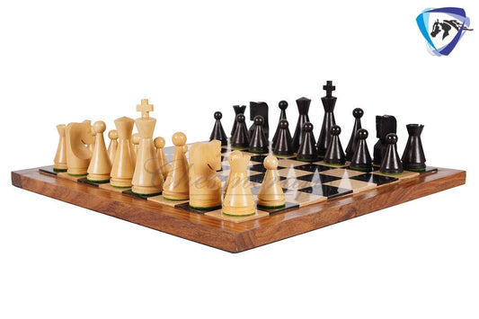 Chess Board Set Russian Soviet Reproduced Classic Chess pieces 4" in Ebonized boxwood + 16" Ebonywood Chess Board Set