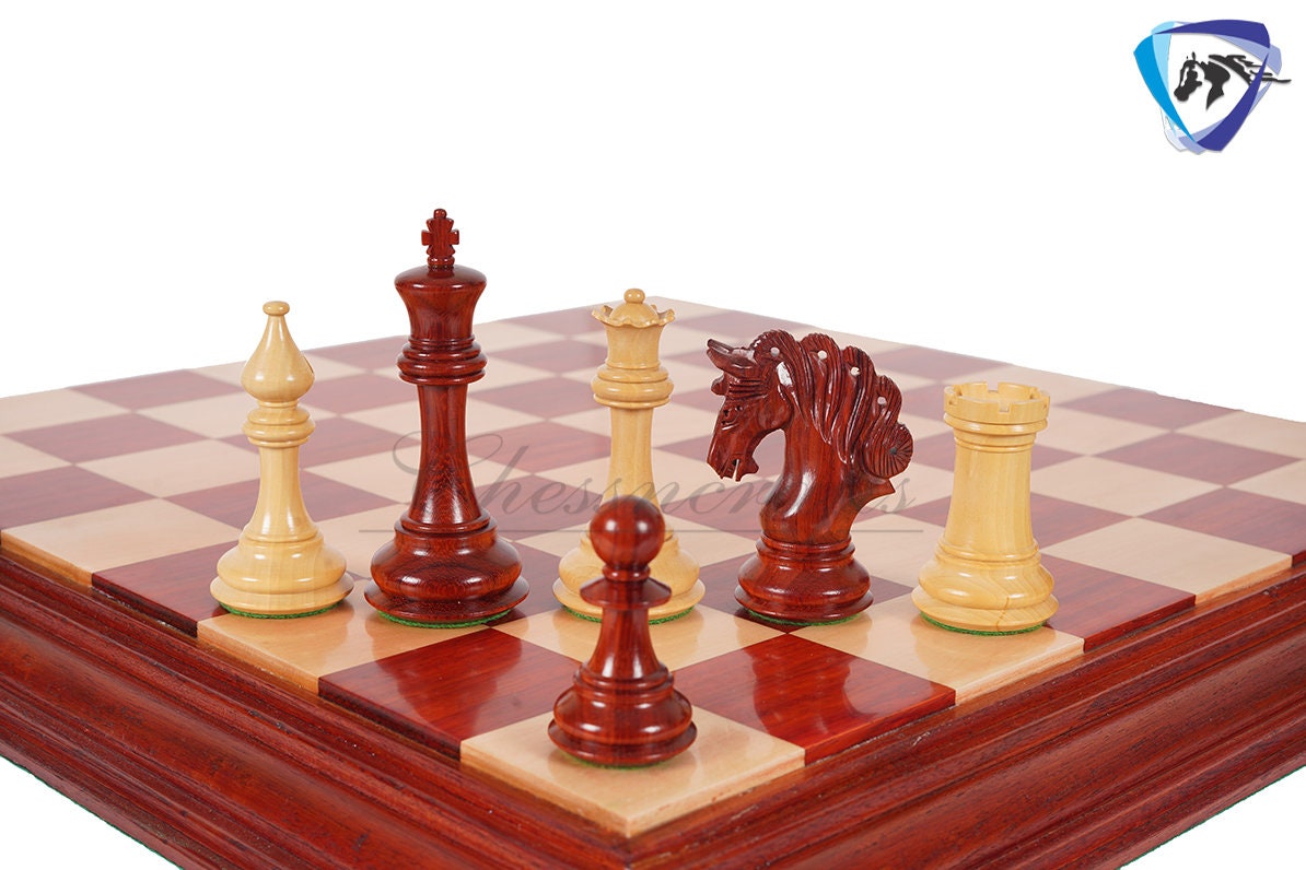 4.2" Luxury Staunton Chess Pieces Set in  Bud Rosewood(Padauk) & Boxwood- MAYFAIR Triple Weighted w/ 2 Extra queens- 4Q