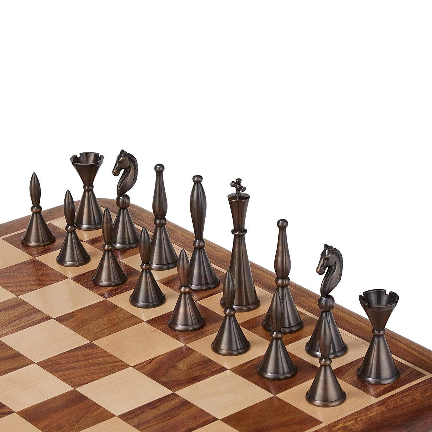Solid Brass Chess pieces set French Silver copper King: 4.25" & Rose wood folding chess board-16" x 16" with chess pieces storage.