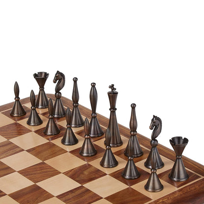 Solid Brass Chess pieces set French Silver copper King: 4.25" & Rose wood folding chess board-16" x 16" with chess pieces storage.
