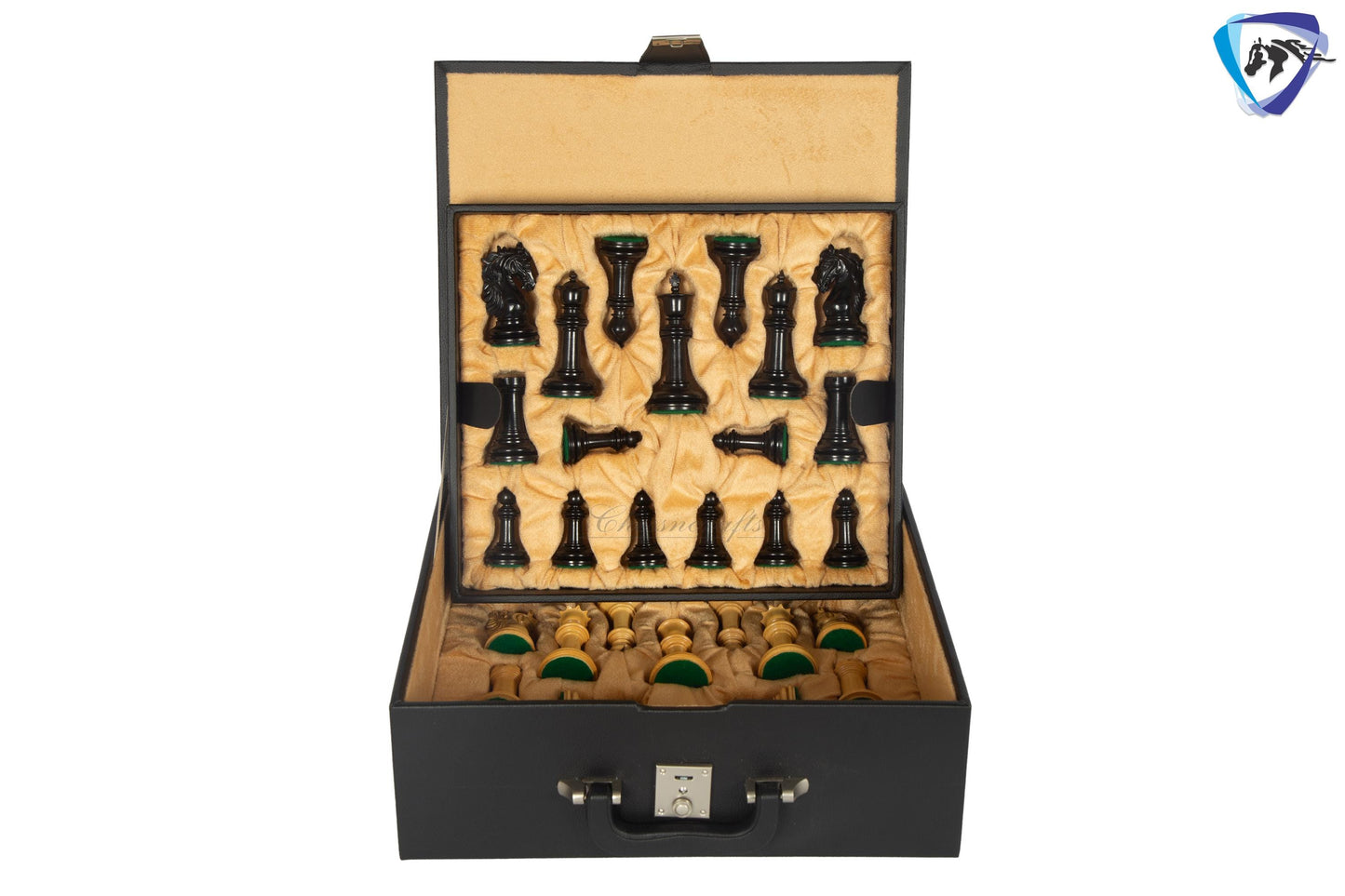 4.5" Ebony wood Staunton Chess pieces Set - STALLION VER 2.0 + 23" Ebonywood chess board (SQ: 60mm) + Leather Storage box for chess pieces