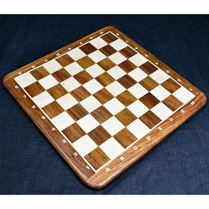 21" wooden(sheesham) flat chess board with Notations on borders Rounded corners Lacquered polish- Golden Rosewood & Maplewood.