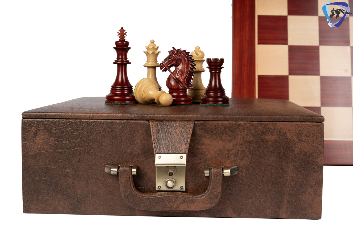 4.4" Staunton Bud Rosewood Chess Pieces Set in LUXURY BRIDLE SERIES + 23" Bud Rosewood chess board(60mm) + Leatherette storage box.