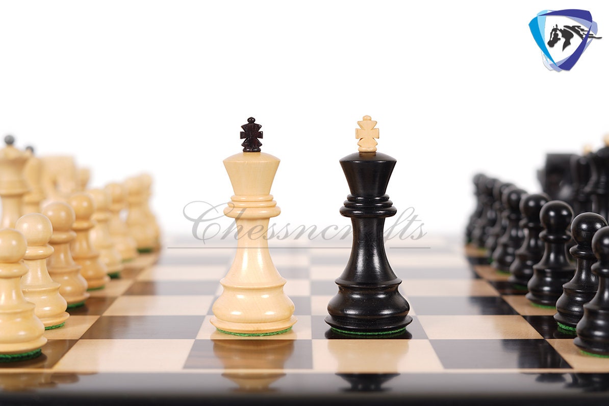 4" Russian Zagreb Chess Pieces Set in Ebonized Boxwood - Weighted  2 Extra Queens Reproduced